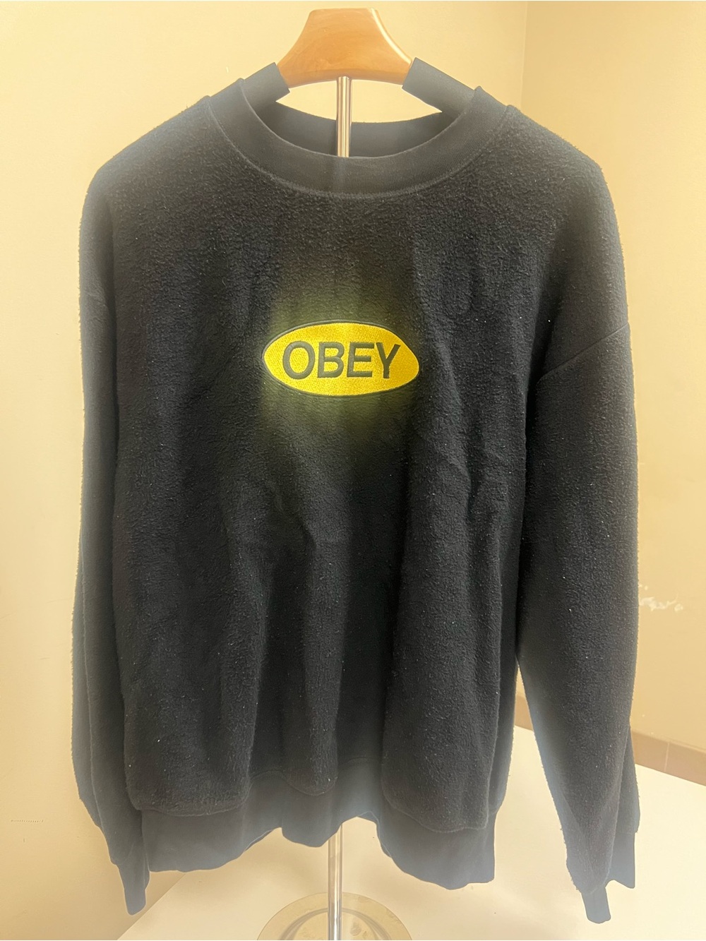 Obey Men’s Black Crewneck with Yellow Oval Logo